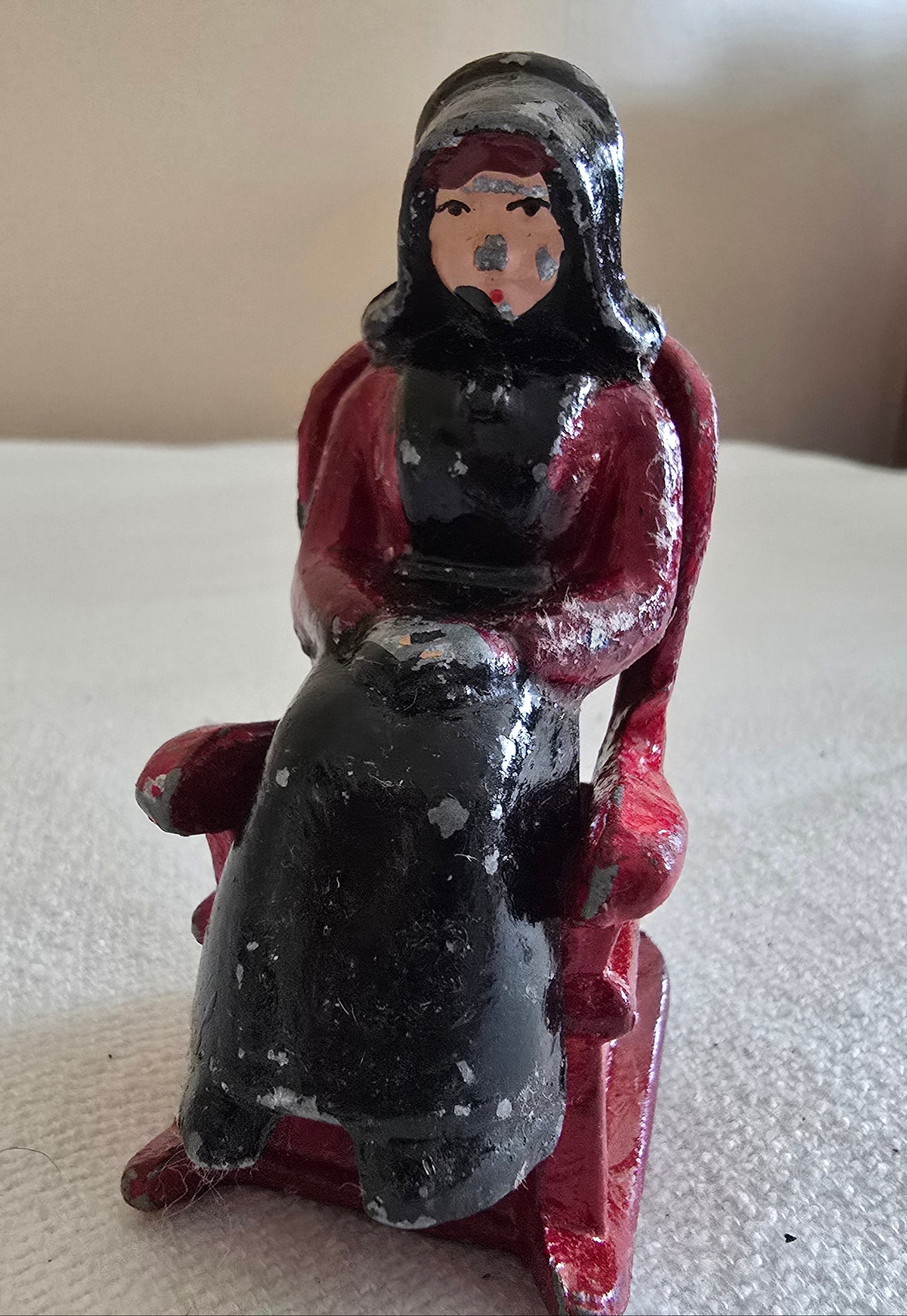 Vintage Cast Iron Amish Woman on Rocking Chair Salt and Pepper Shakers