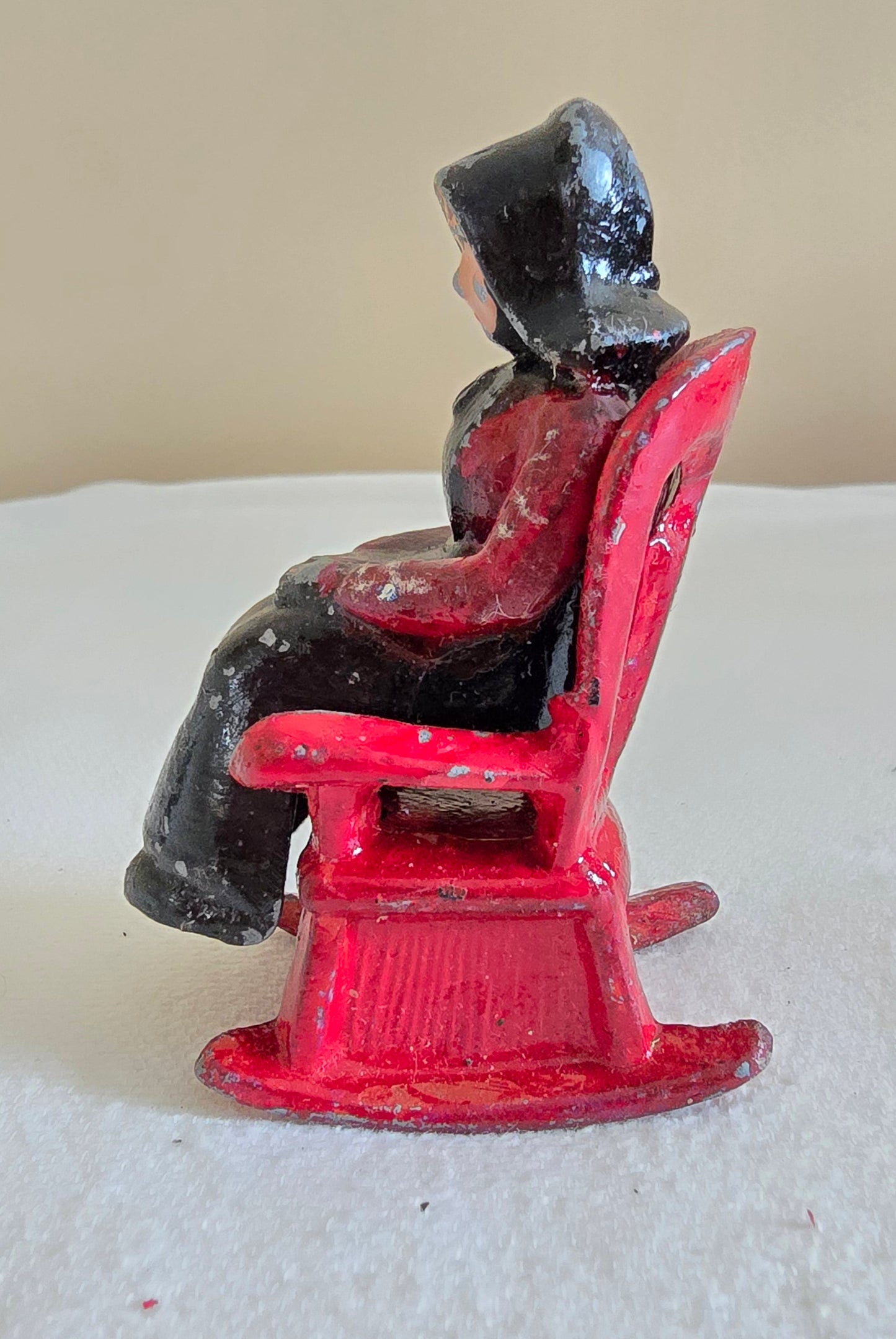 Vintage Cast Iron Amish Woman on Rocking Chair Salt and Pepper Shakers