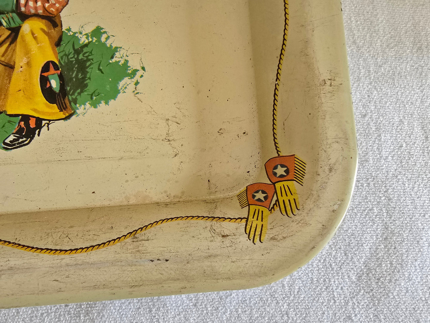Vintage Western Cowboy Kids and Horse Tin Serving Tray