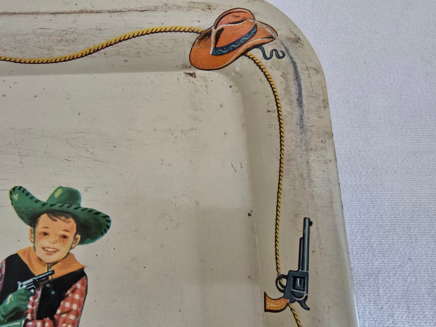 Vintage Western Cowboy Kids and Horse Tin Serving Tray