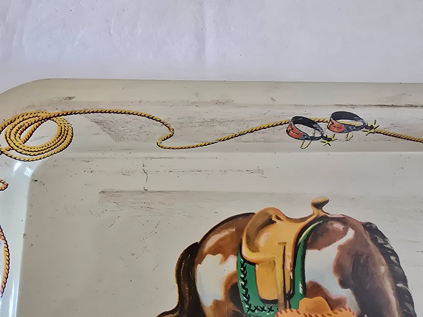 Vintage Western Cowboy Kids and Horse Tin Serving Tray