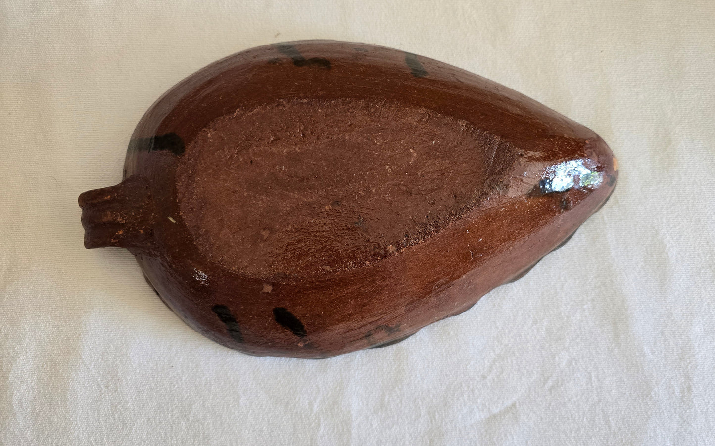 Vintage Redware Leaf Shaped Platter Dish Bowl Green