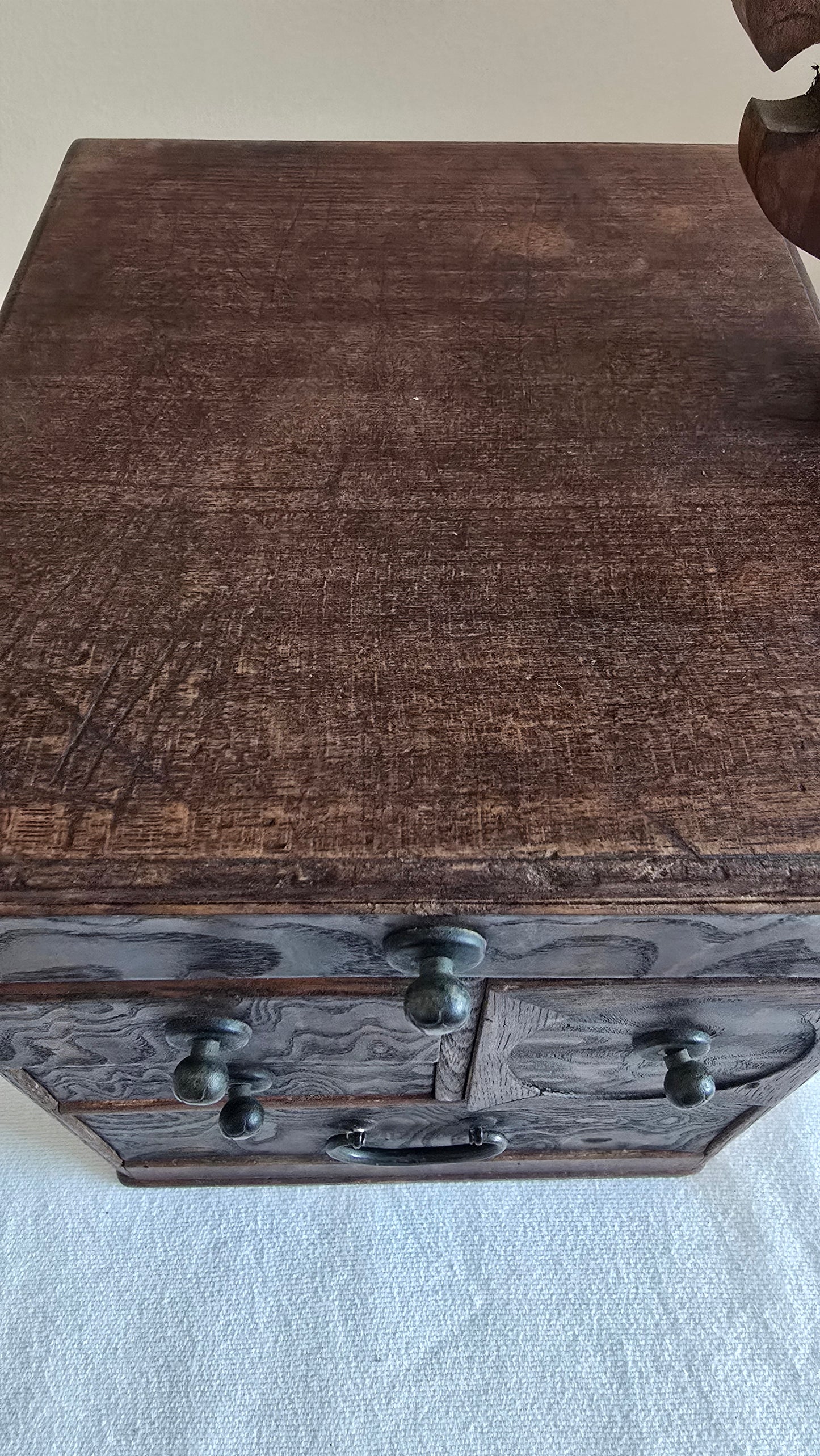 Vintage Japanese Tansu Sewing Cabinet Box Wood Storage Chest