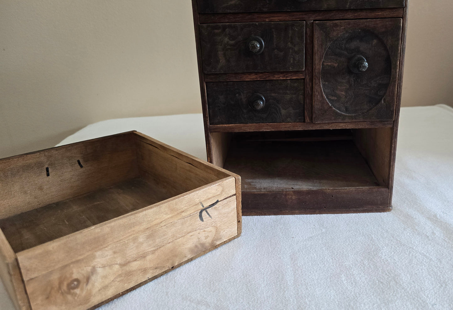 Vintage Japanese Tansu Sewing Cabinet Box Wood Storage Chest
