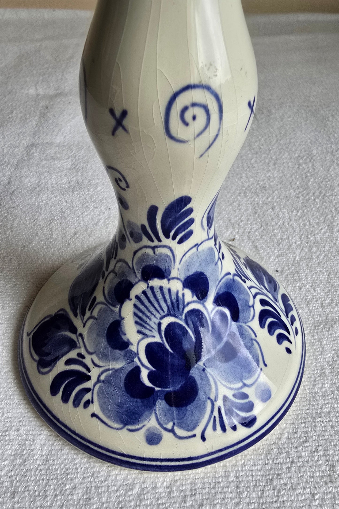 Vintage Delfts Holland Hand Painted Blue & White Floral Porcelain Candlestick Holder