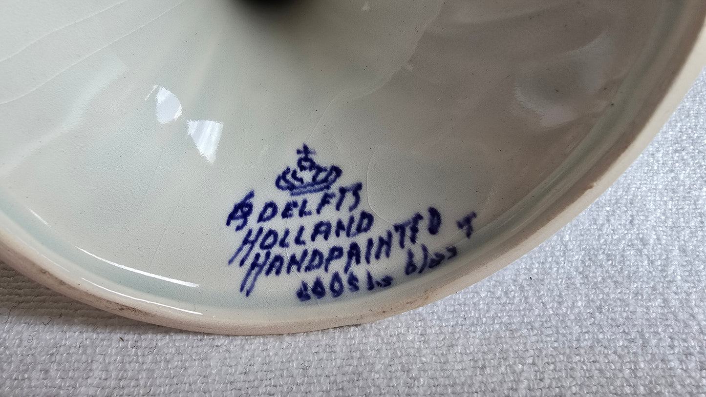 Vintage Delfts Holland Hand Painted Blue & White Floral Porcelain Candlestick Holder