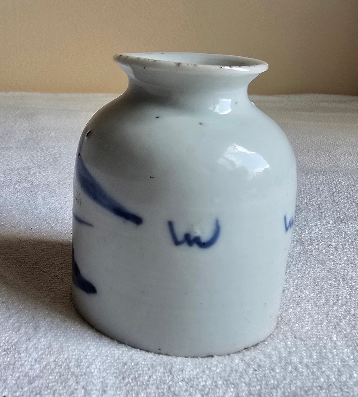 Antique Asian Chinese Brush Washer Ink Pot Porcelain Jar Hand Painted Blue & White