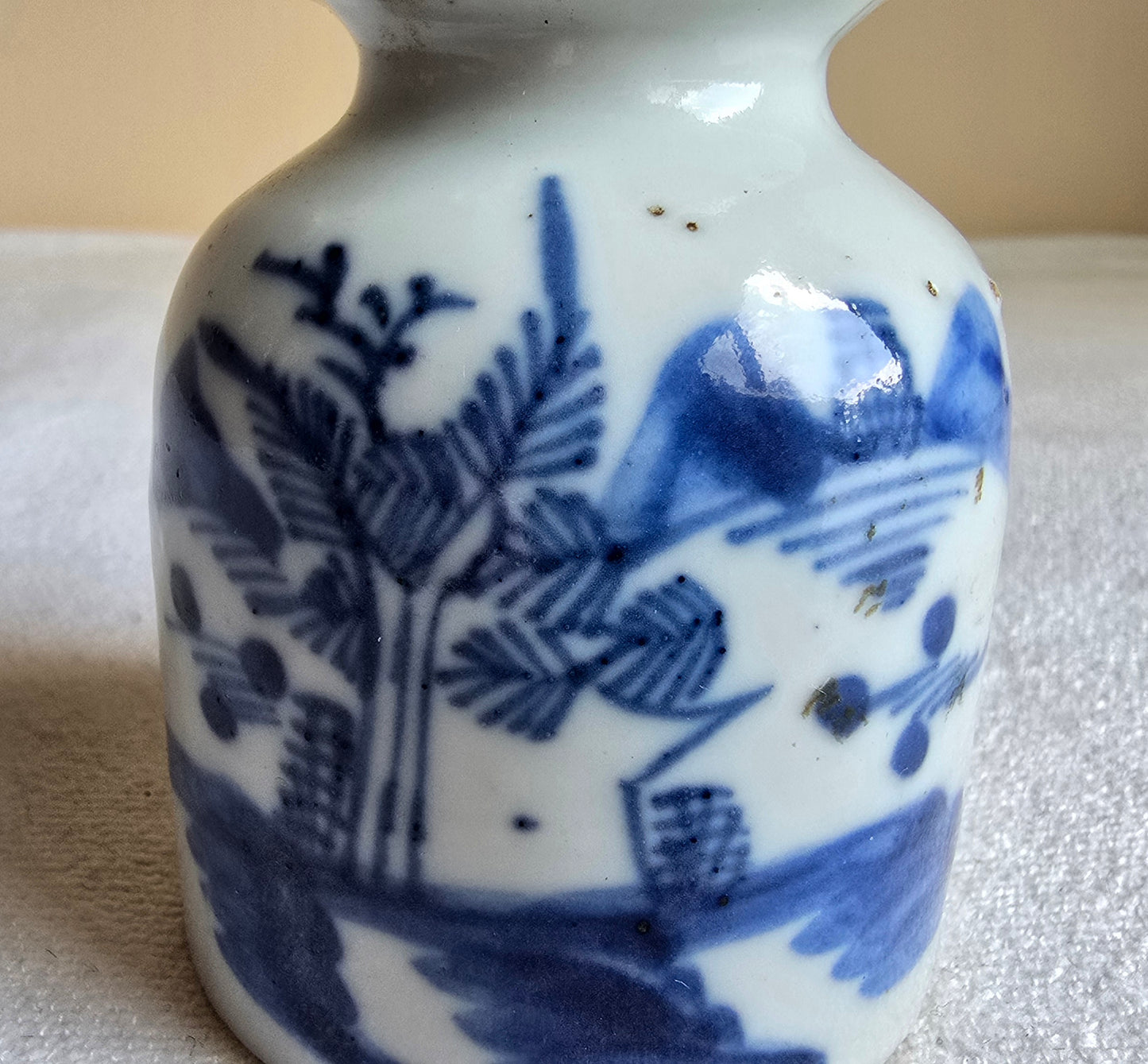Antique Asian Chinese Brush Washer Ink Pot Porcelain Jar Hand Painted Blue & White