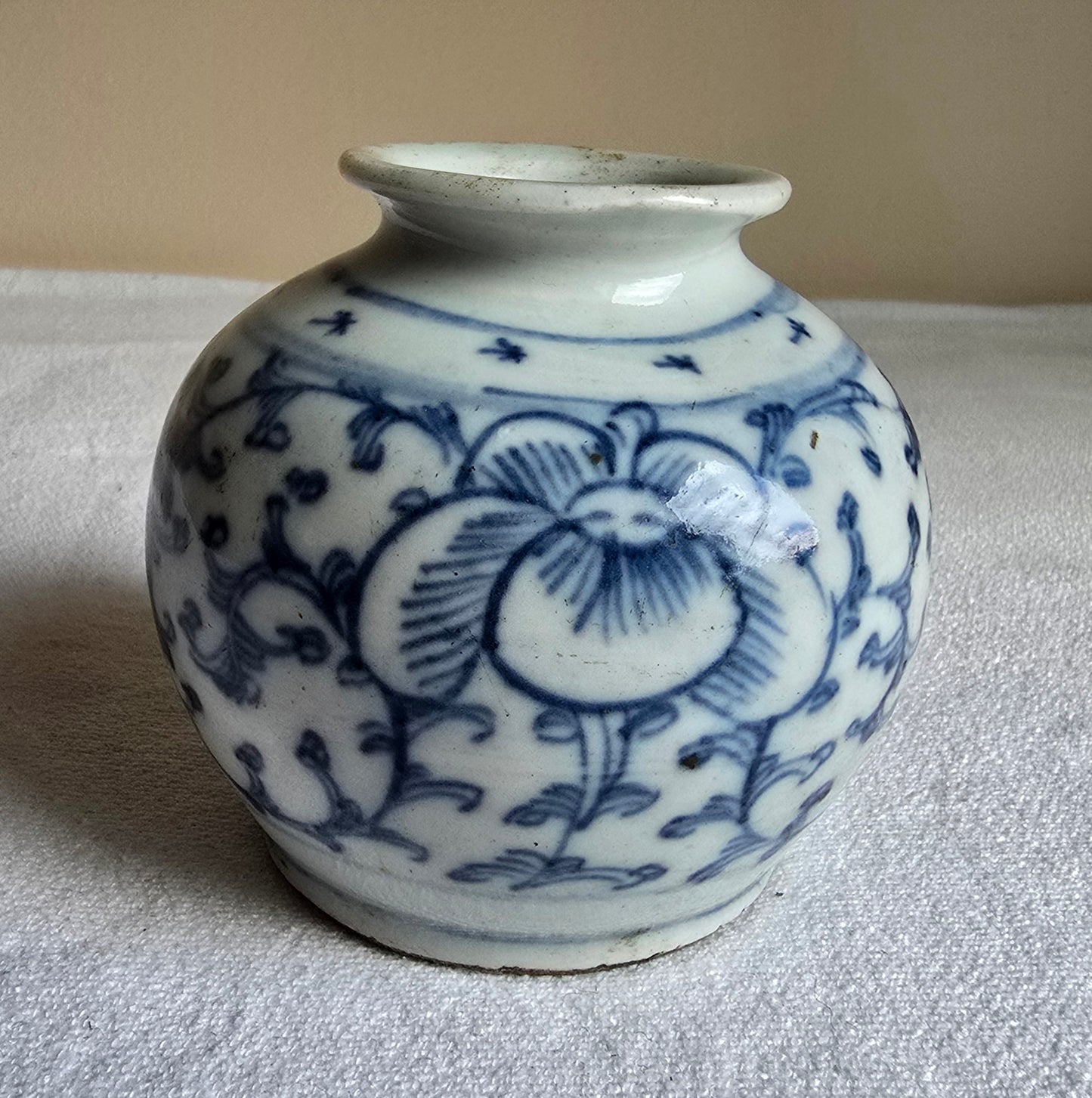 Antique Chinese Asian Blue & White Porcelain Double Happiness Brush Washer Hand Painted Vase Jar