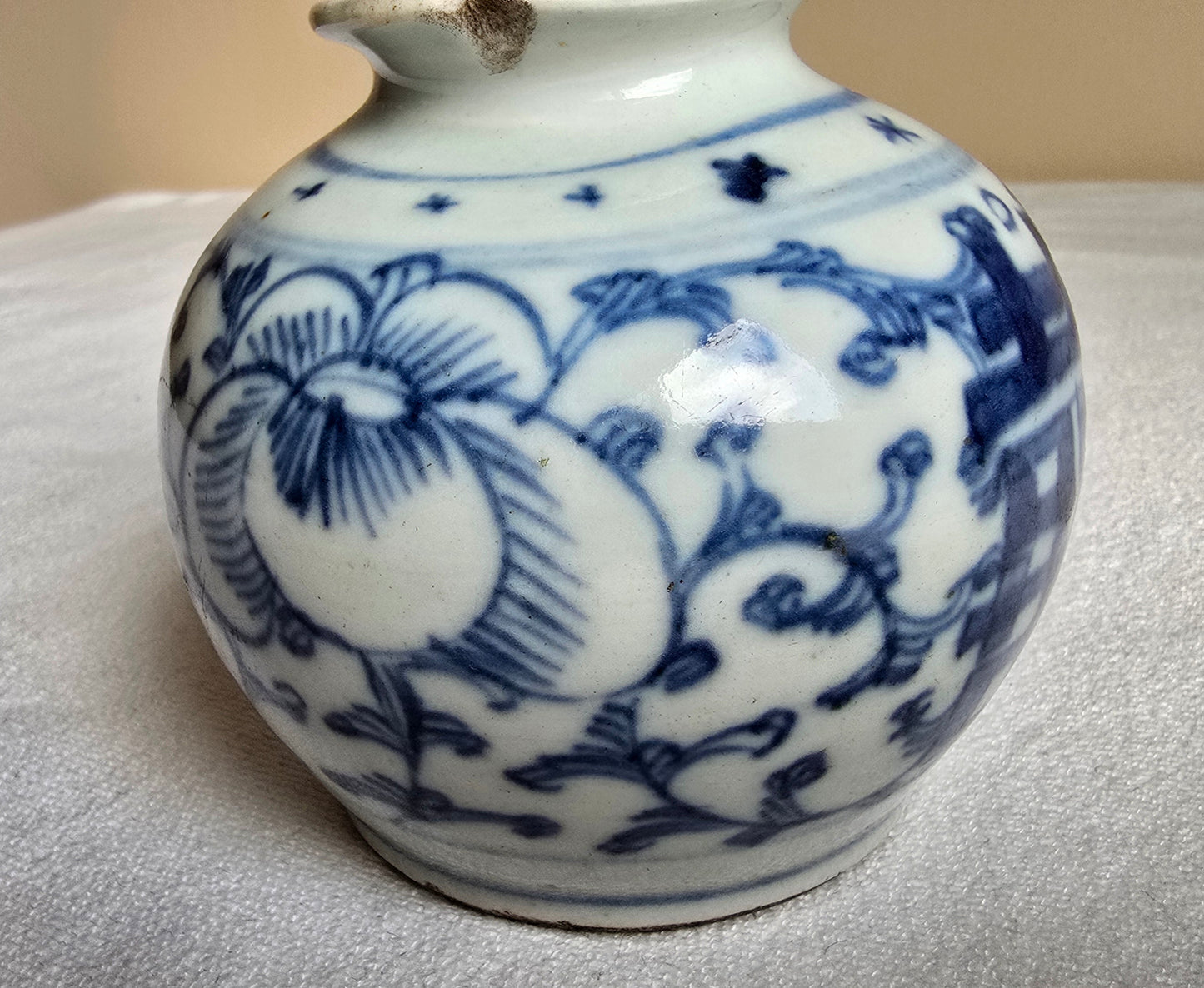 Antique Chinese Asian Blue & White Porcelain Double Happiness Brush Washer Hand Painted Vase Jar