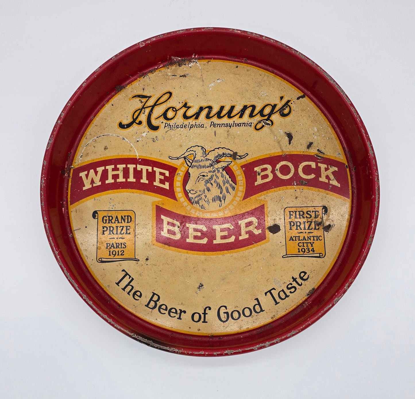 Vintage Hornung's White Bock Beer Metal Tray Round Philadelphia