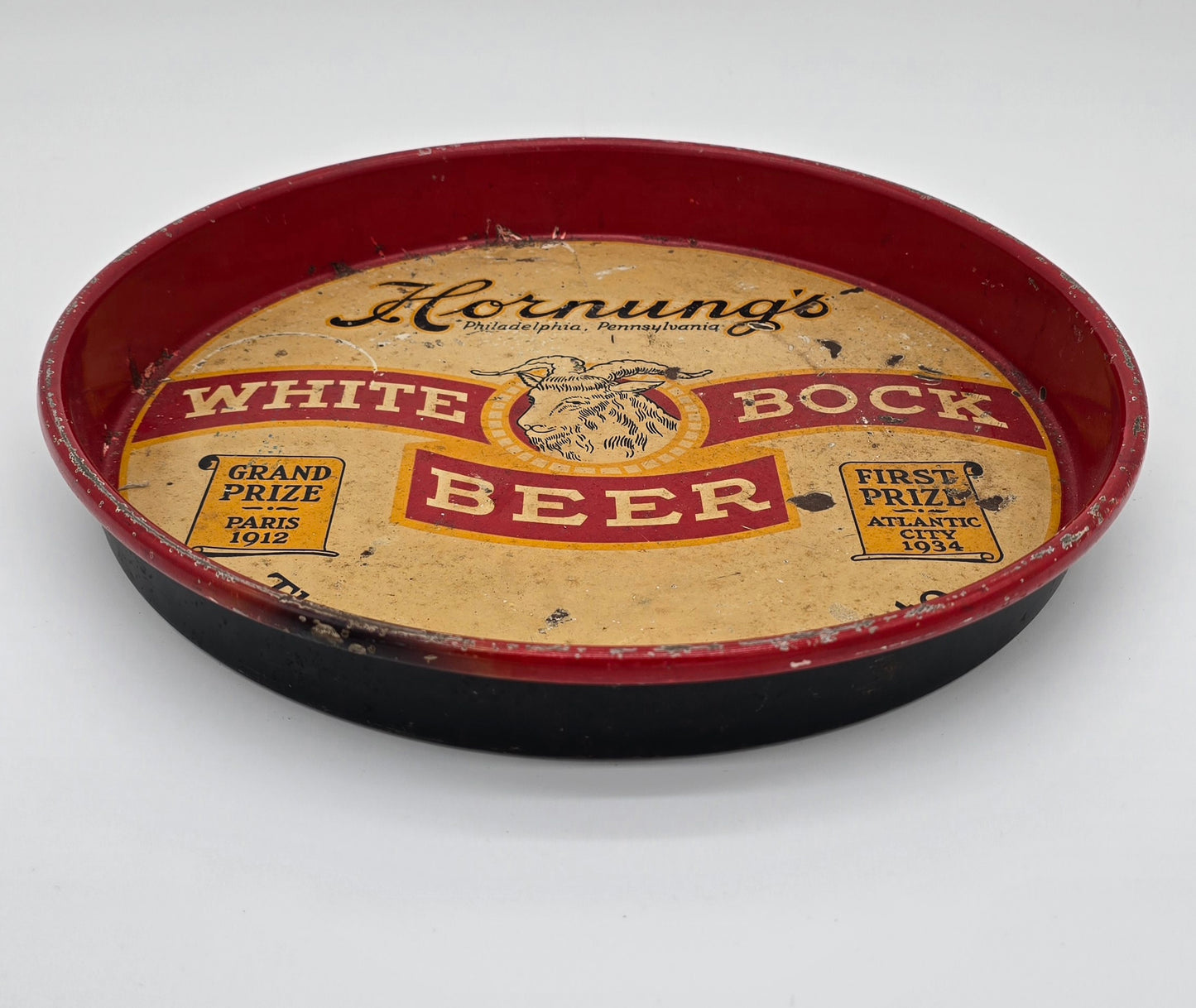 Vintage Hornung's White Bock Beer Metal Tray Round Philadelphia