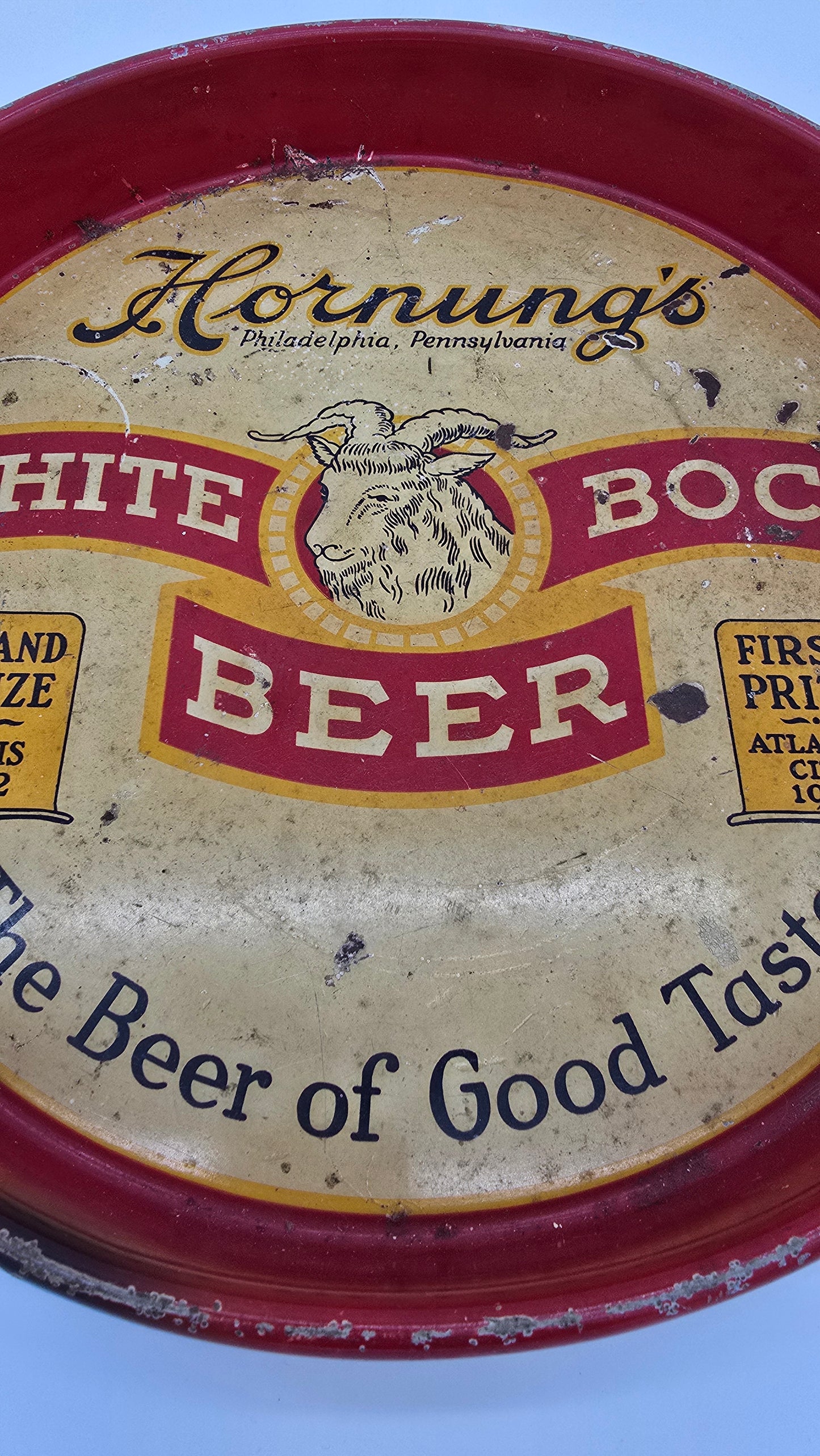 Vintage Hornung's White Bock Beer Metal Tray Round Philadelphia