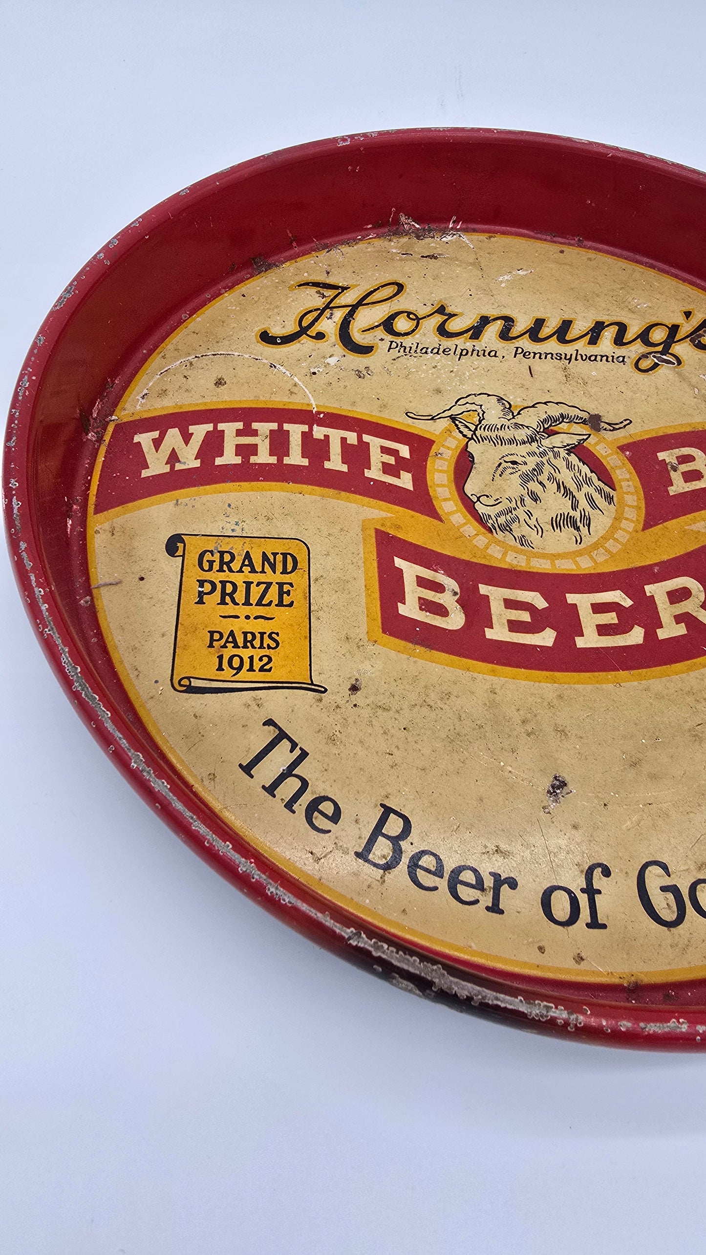 Vintage Hornung's White Bock Beer Metal Tray Round Philadelphia