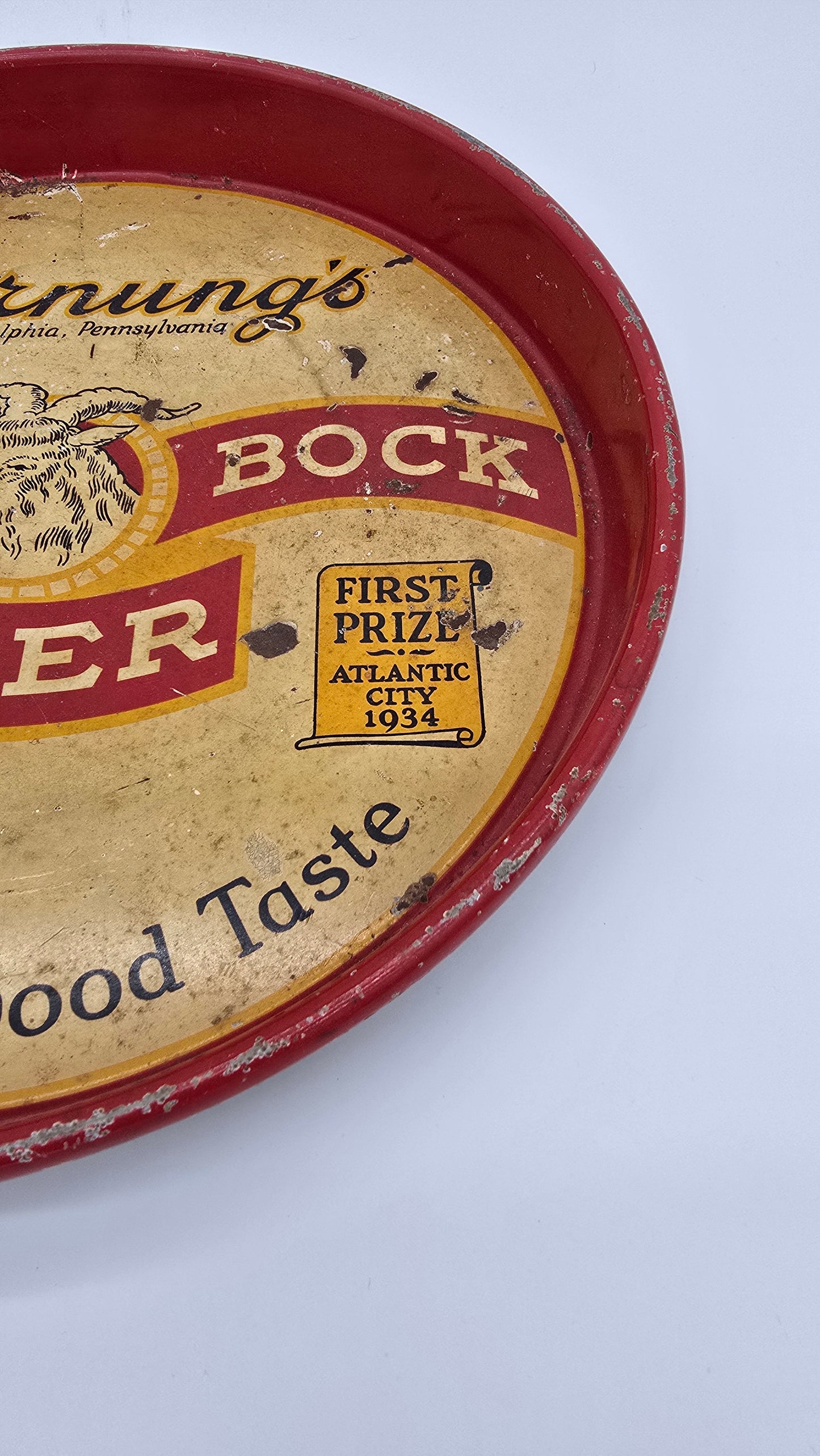 Vintage Hornung's White Bock Beer Metal Tray Round Philadelphia