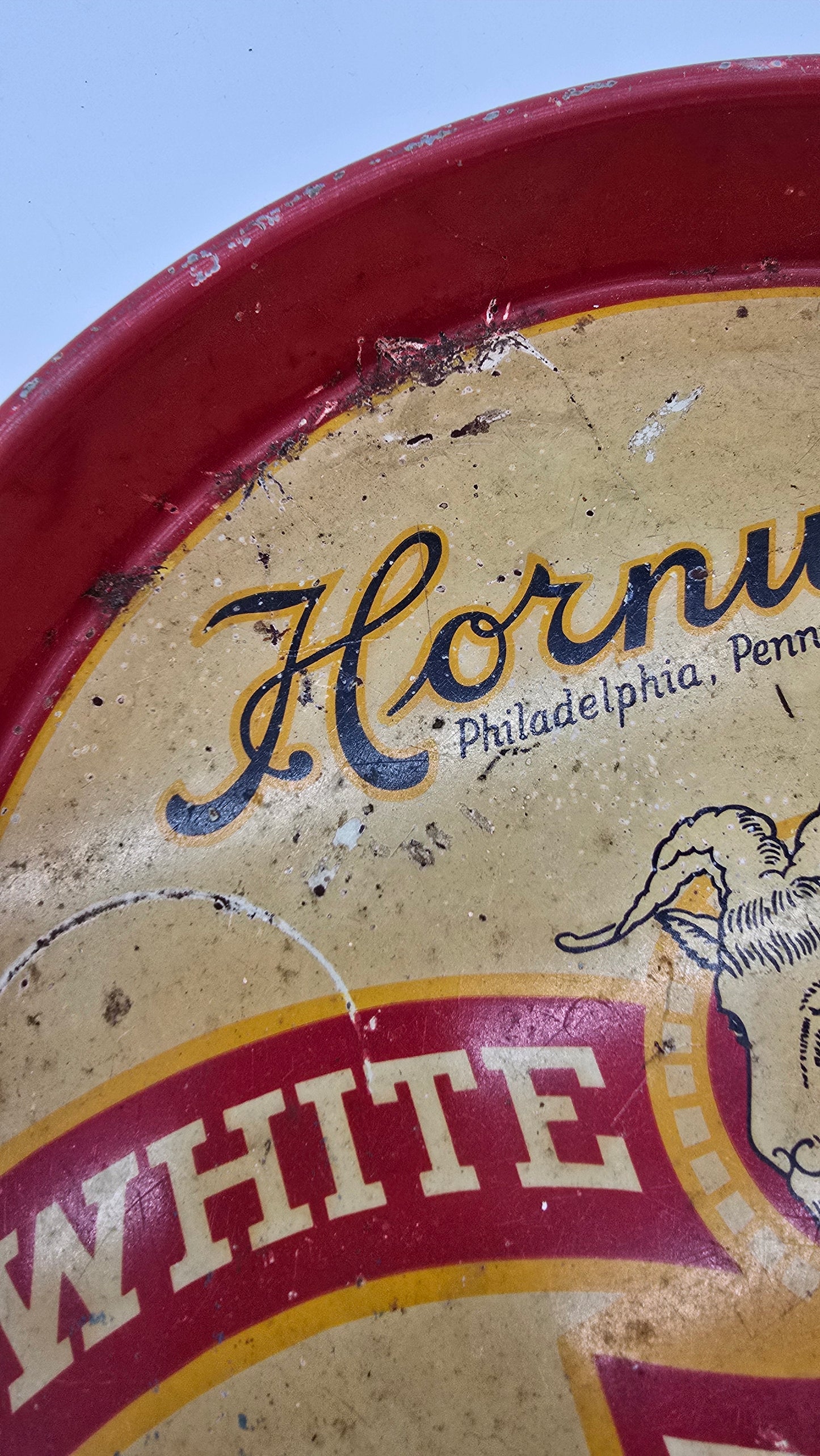 Vintage Hornung's White Bock Beer Metal Tray Round Philadelphia
