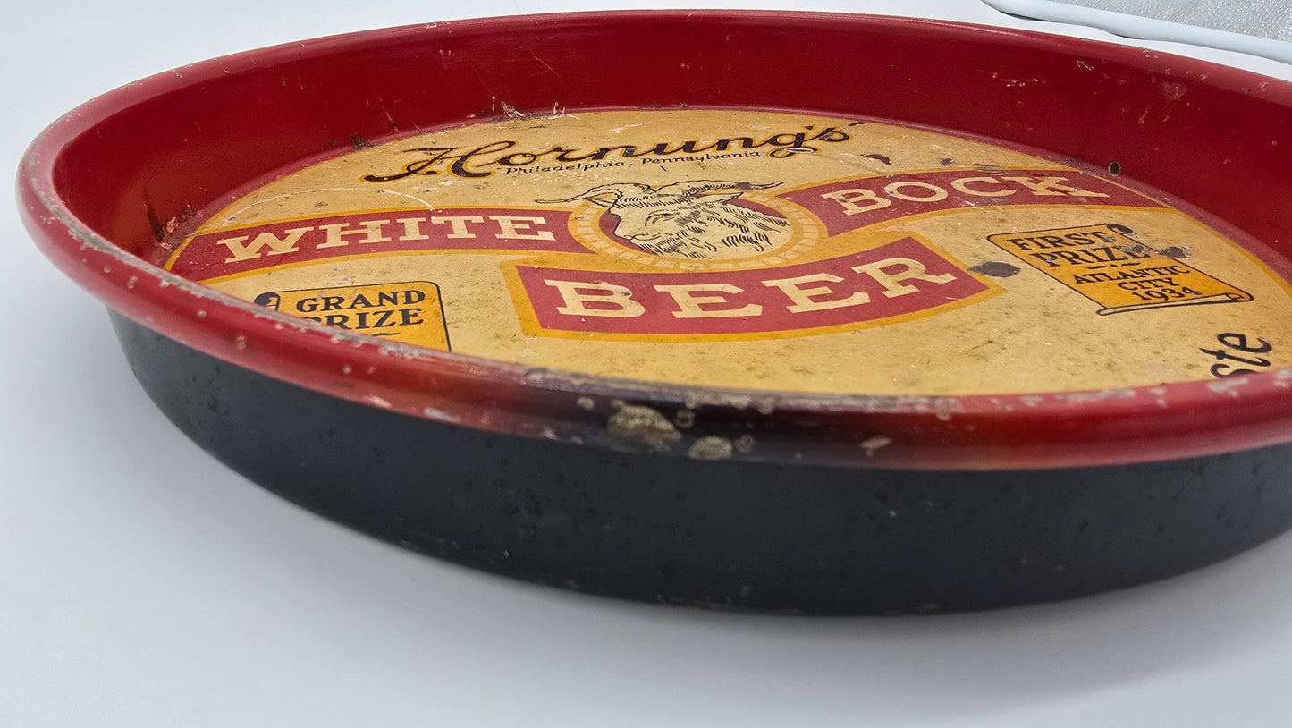 Vintage Hornung's White Bock Beer Metal Tray Round Philadelphia