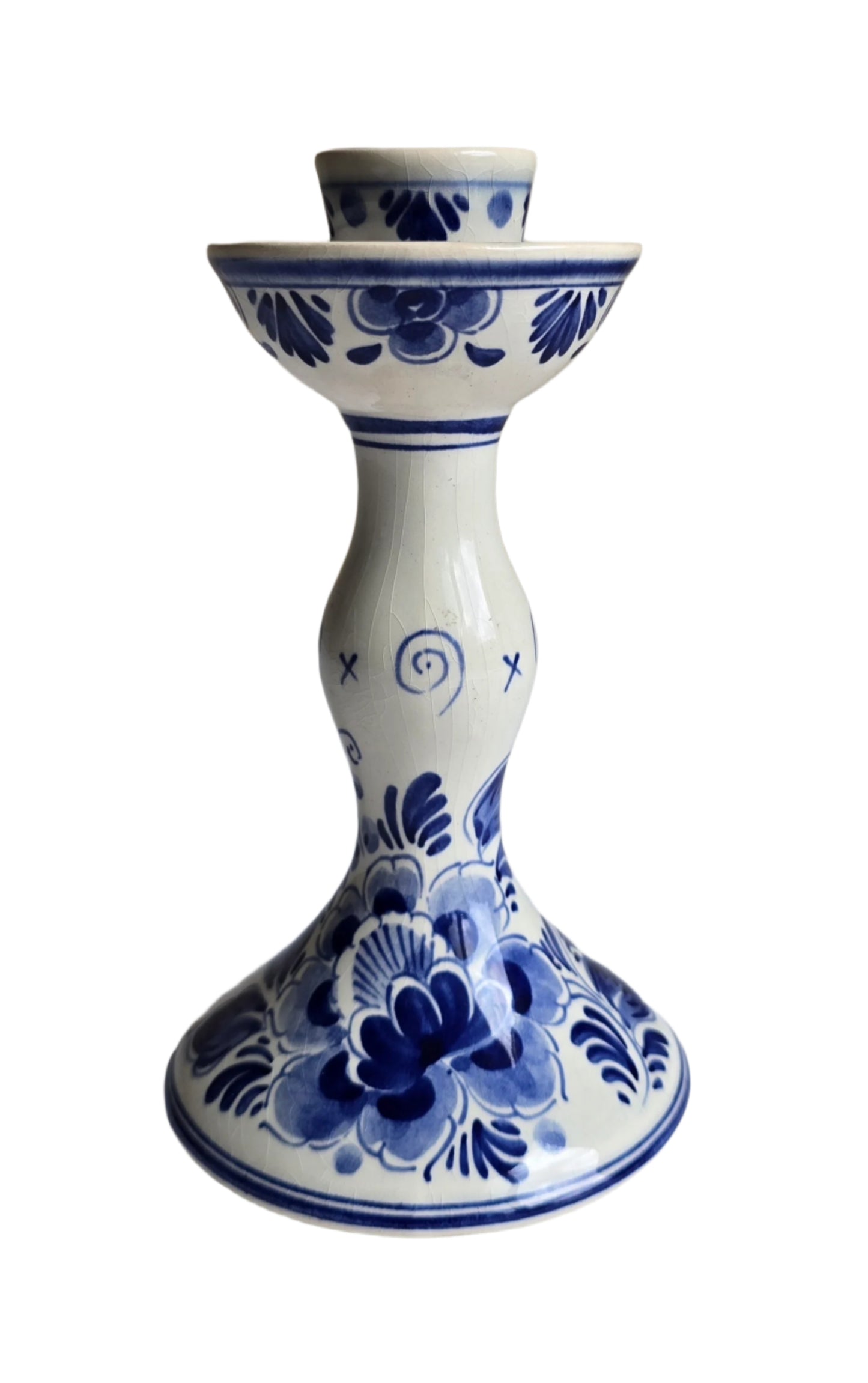 vintage hand painted delfts holland blue and white candlestick holder