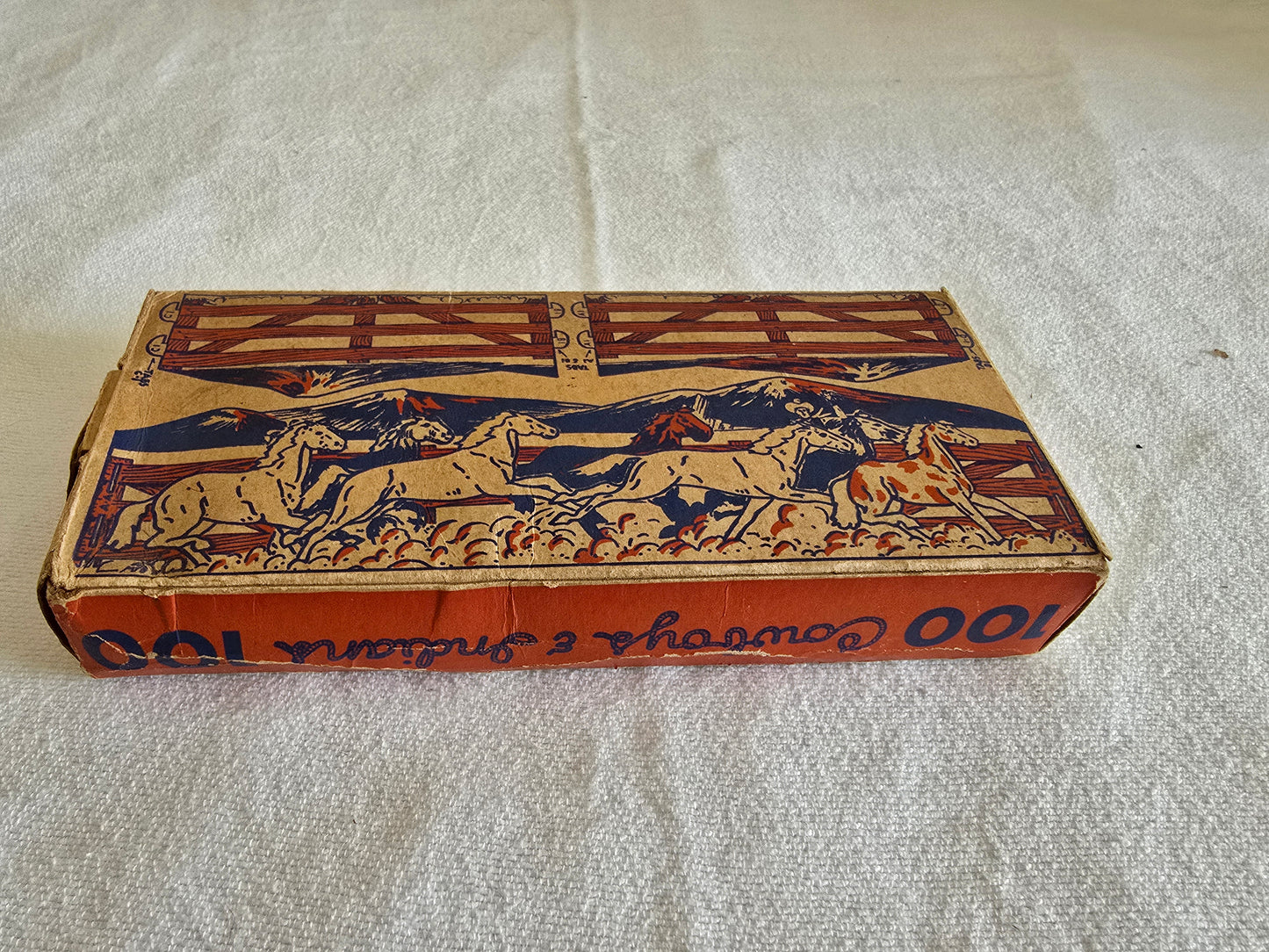 Vintage Set of 100 Cowboys and Indians Plastic Toys in Original Box