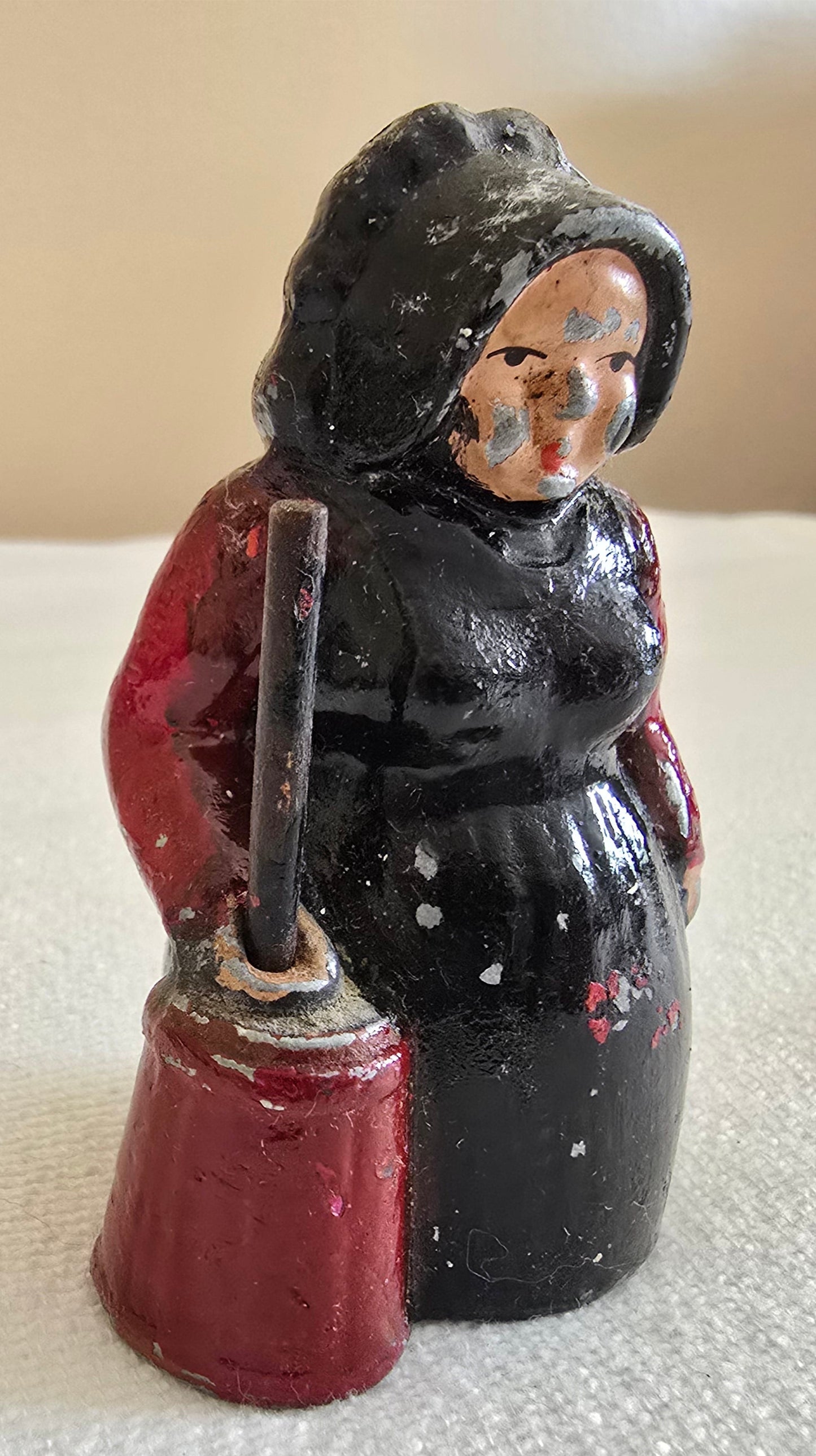 Vintage Cast Iron Amish Lady Woman with Butter Churn Figurine