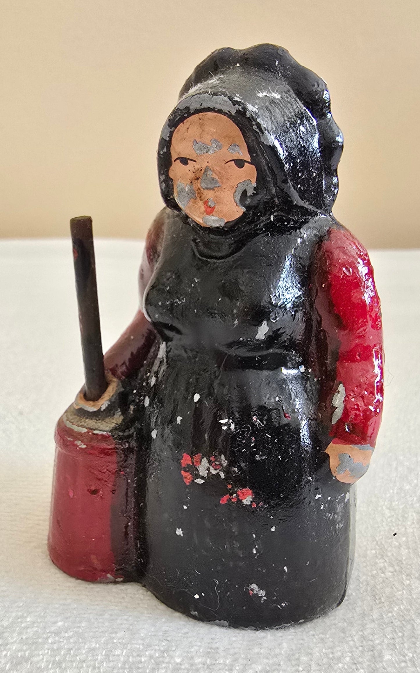 Vintage Cast Iron Amish Lady Woman with Butter Churn Figurine