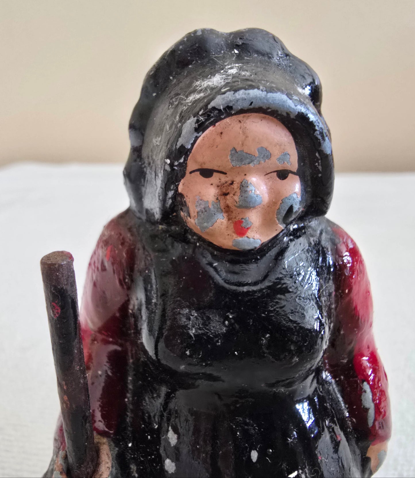 Vintage Cast Iron Amish Lady Woman with Butter Churn Figurine