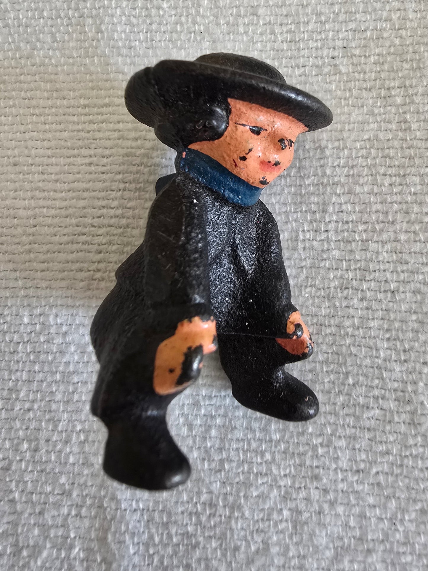 Vintage Cast Iron Amish Boy and Girl on Sled Toy Figurine