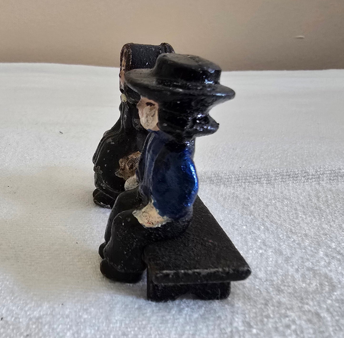 Vintage Cast Iron Amish Man and Woman on Bench