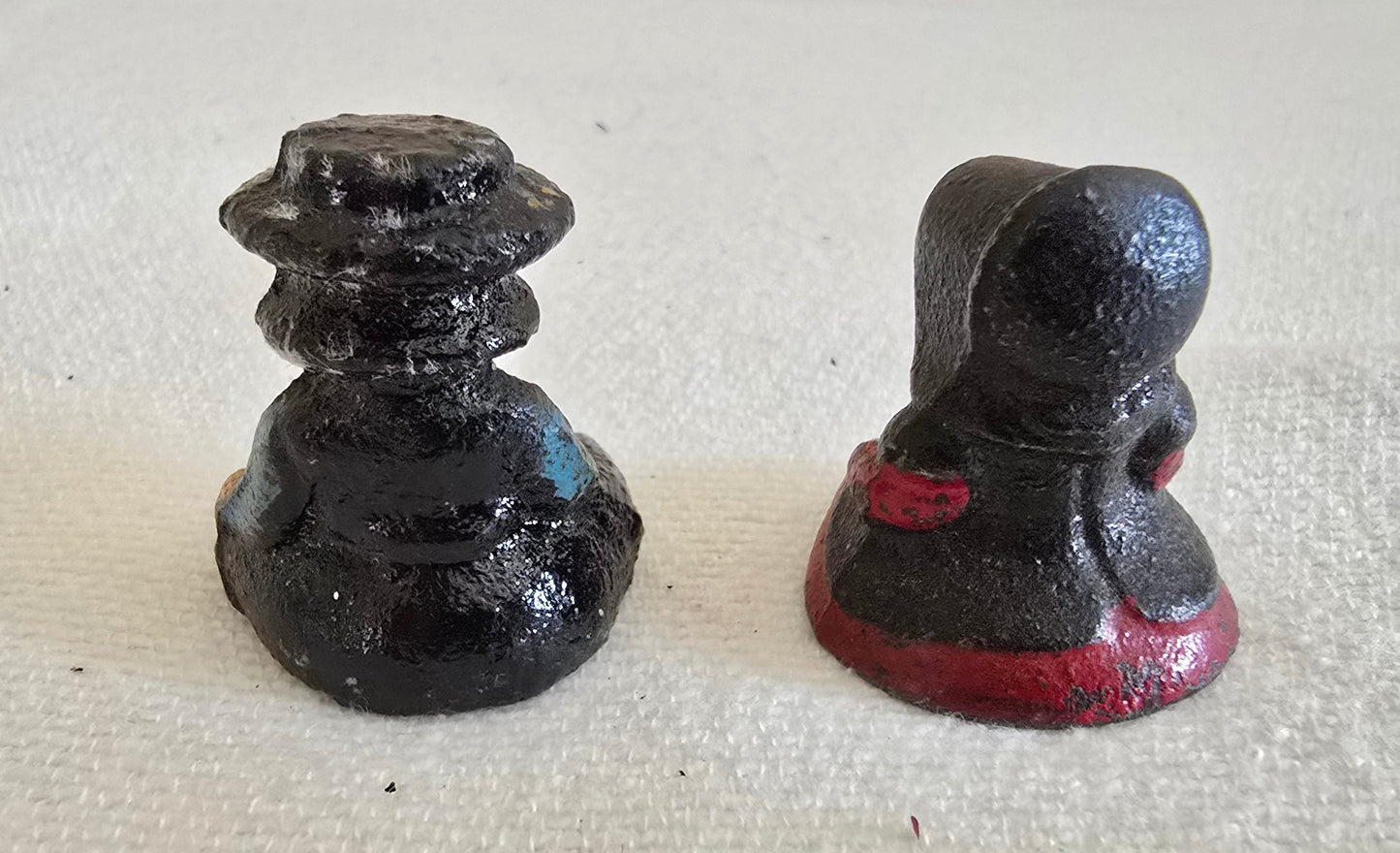 Vintage Cast Iron Amish Family Man and Woman Figurines with Miniature Boy and Girl Children Sitting