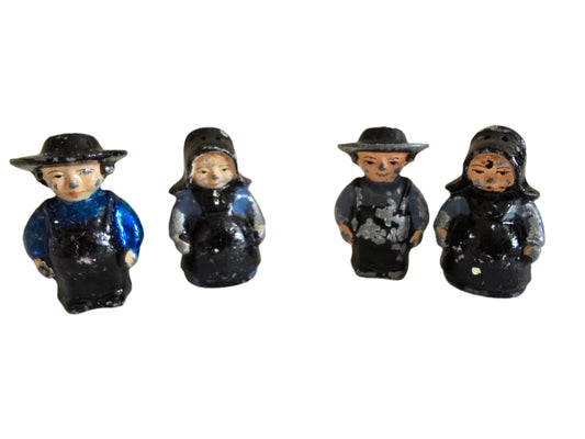 Vintage Cast Iron Amish Salt and Pepper Shakers 2 Pairs Boy and Girl