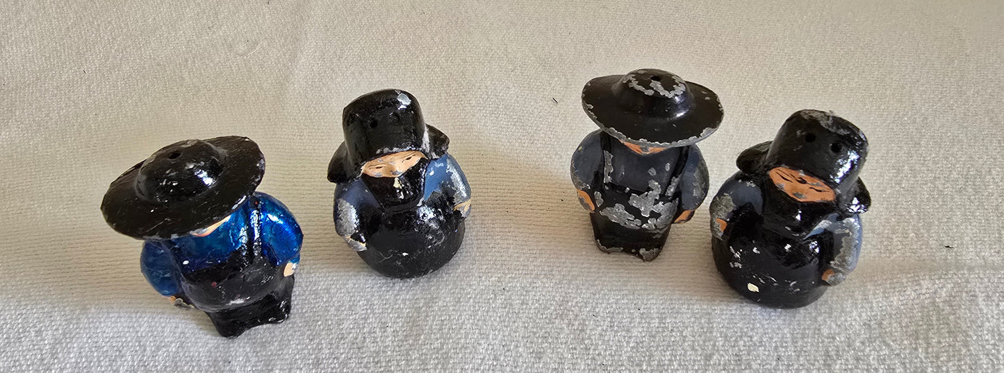 Vintage Cast Iron Amish Salt and Pepper Shakers 2 Pairs Boy and Girl