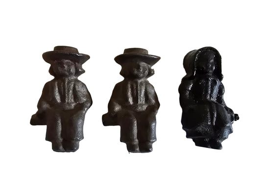 Vintage Set of 3 Cast Iron Pewter Amish Shelf Sitters