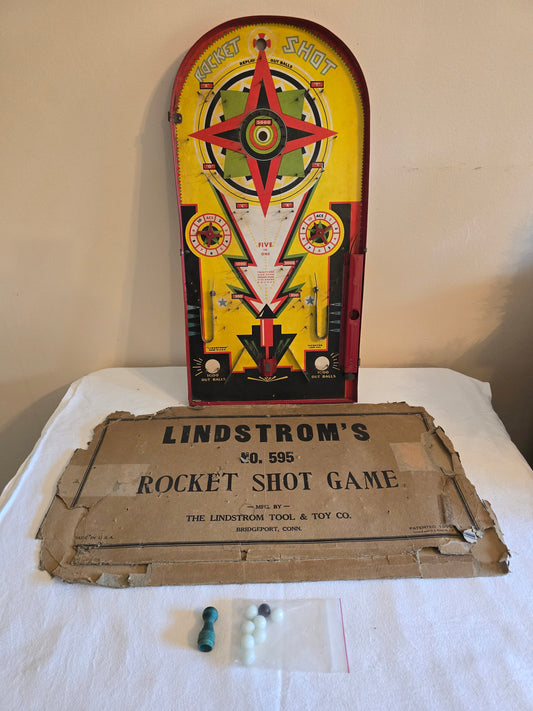 Vintage Lindstroms #595 Rocket Shot 1930's Tin Tabletop Pinball Game with Original Box