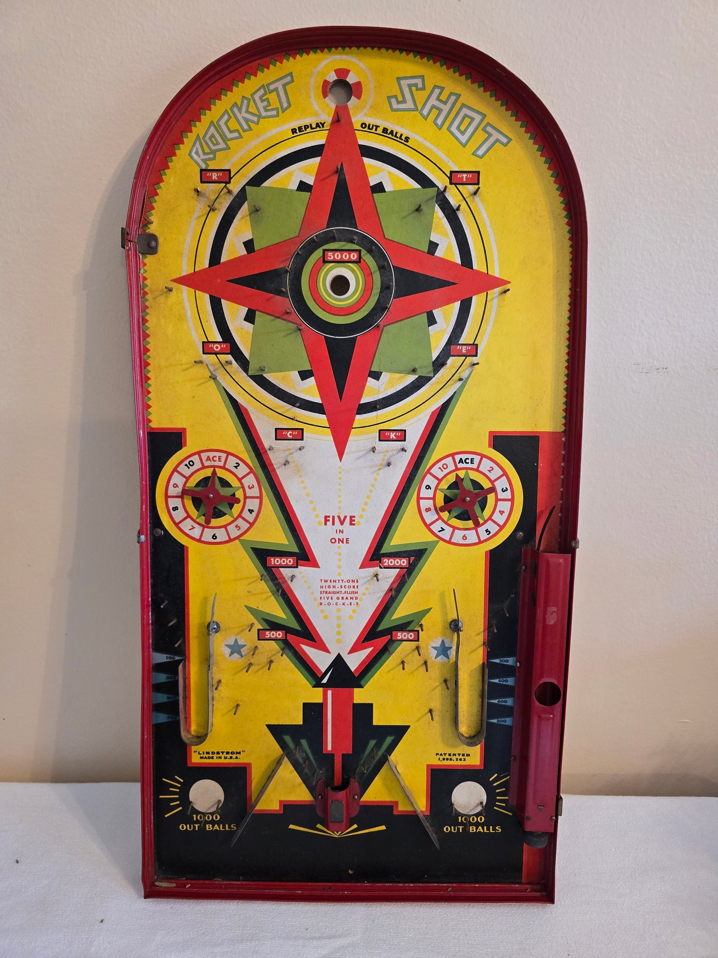 Vintage Lindstroms #595 Rocket Shot 1930's Tin Tabletop Pinball Game with Original Box