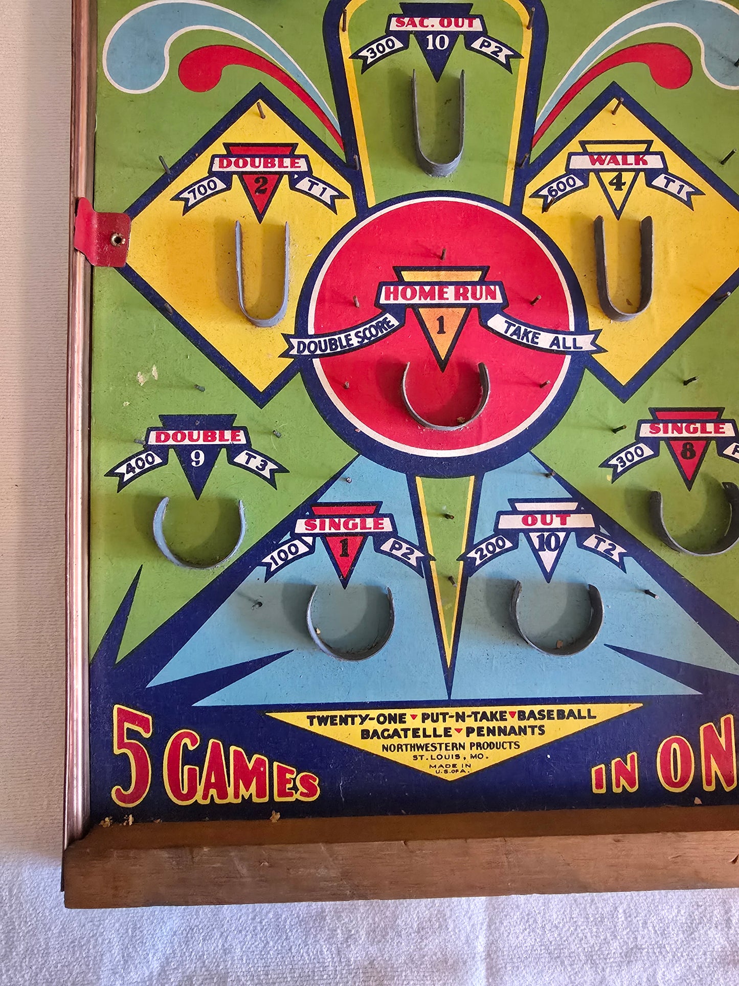 Vintage Poosh-M-Up 5 Game Streamliner No. 5GS Northwestern Products Co. Bagatelle Tabletop Pinball Game