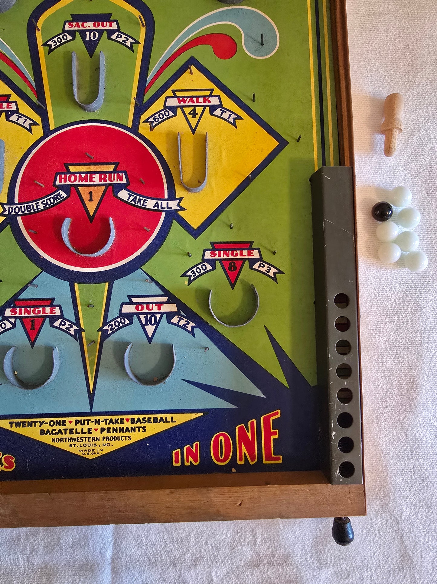 Vintage Poosh-M-Up 5 Game Streamliner No. 5GS Northwestern Products Co. Bagatelle Tabletop Pinball Game