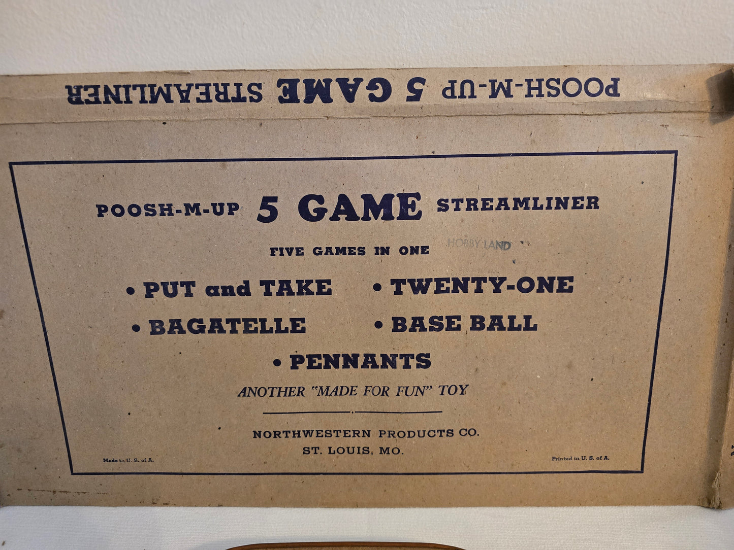 Vintage Poosh-M-Up 5 Game Streamliner No. 5GS Northwestern Products Co. Bagatelle Tabletop Pinball Game