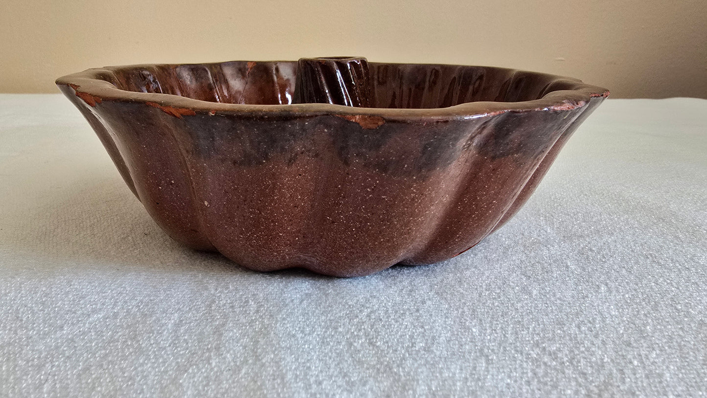 Vintage Redware Turks Head Bundt Pan Cake Mold *AS IS*