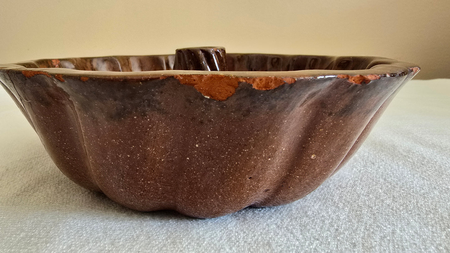 Vintage Redware Turks Head Bundt Pan Cake Mold *AS IS*