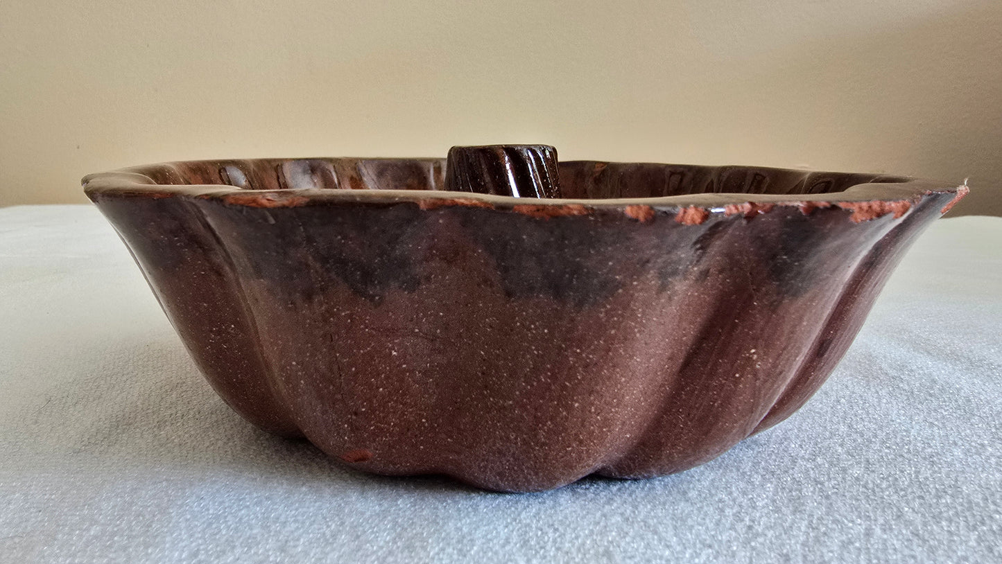 Vintage Redware Turks Head Bundt Pan Cake Mold *AS IS*