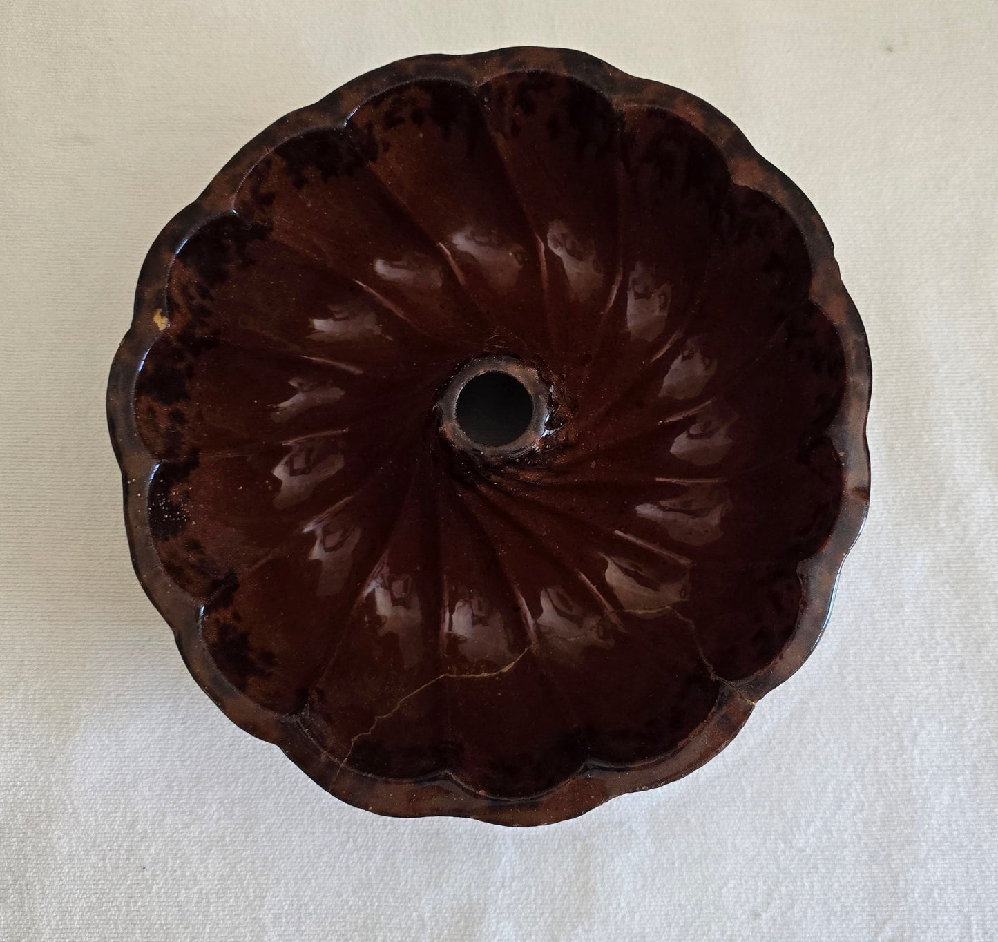 Vintage Redware Turks Head Bundt Pan Cake Mold 9" **AS-IS