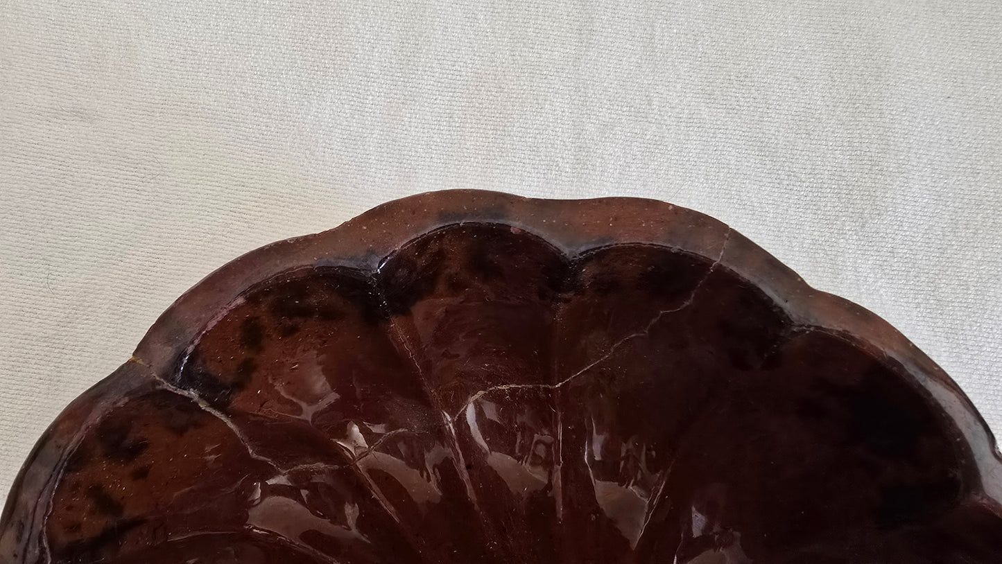 Vintage Redware Turks Head Bundt Pan Cake Mold 9" **AS-IS