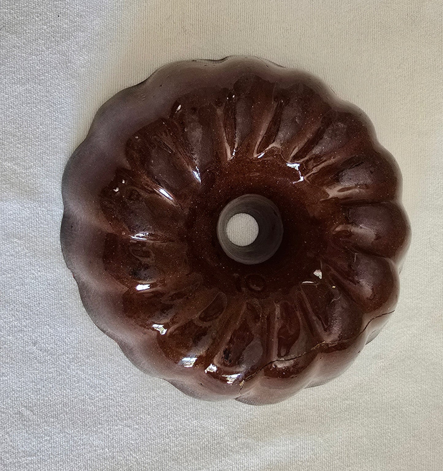 Vintage Redware Turks Head Bundt Pan Cake Mold 9" **AS-IS