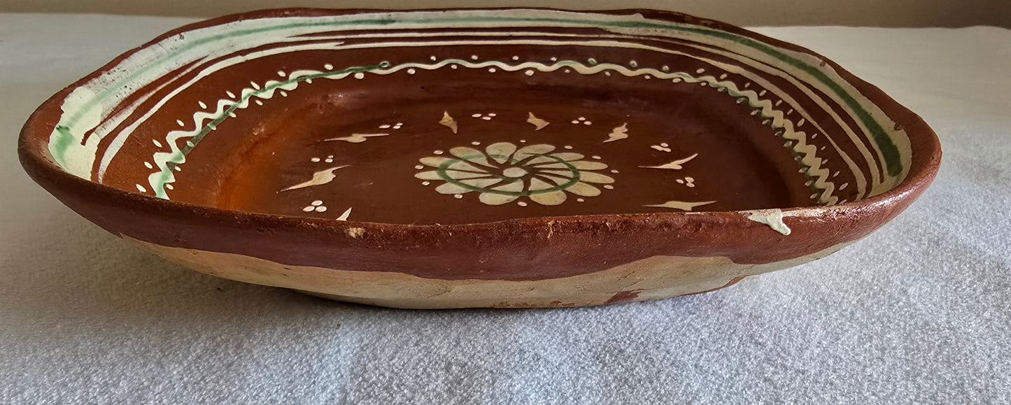 Vintage Redware Tlaqueplaque Pottery Set of 2 Platters and Bowl Made in Mexico
