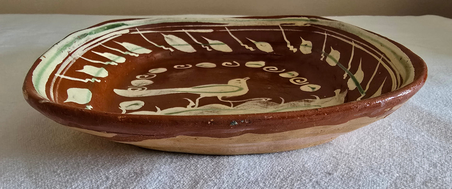 Vintage Redware Tlaqueplaque Pottery Set of 2 Platters and Bowl Made in Mexico