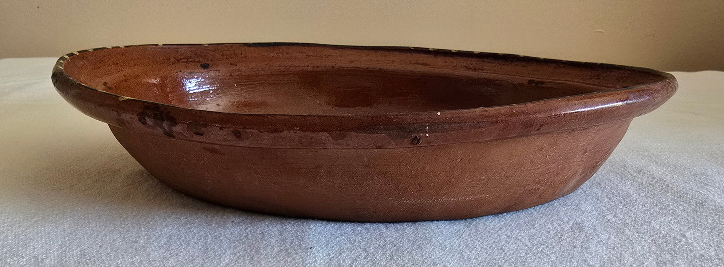 Vintage Redware Oval Platter Dish Painted Glazed