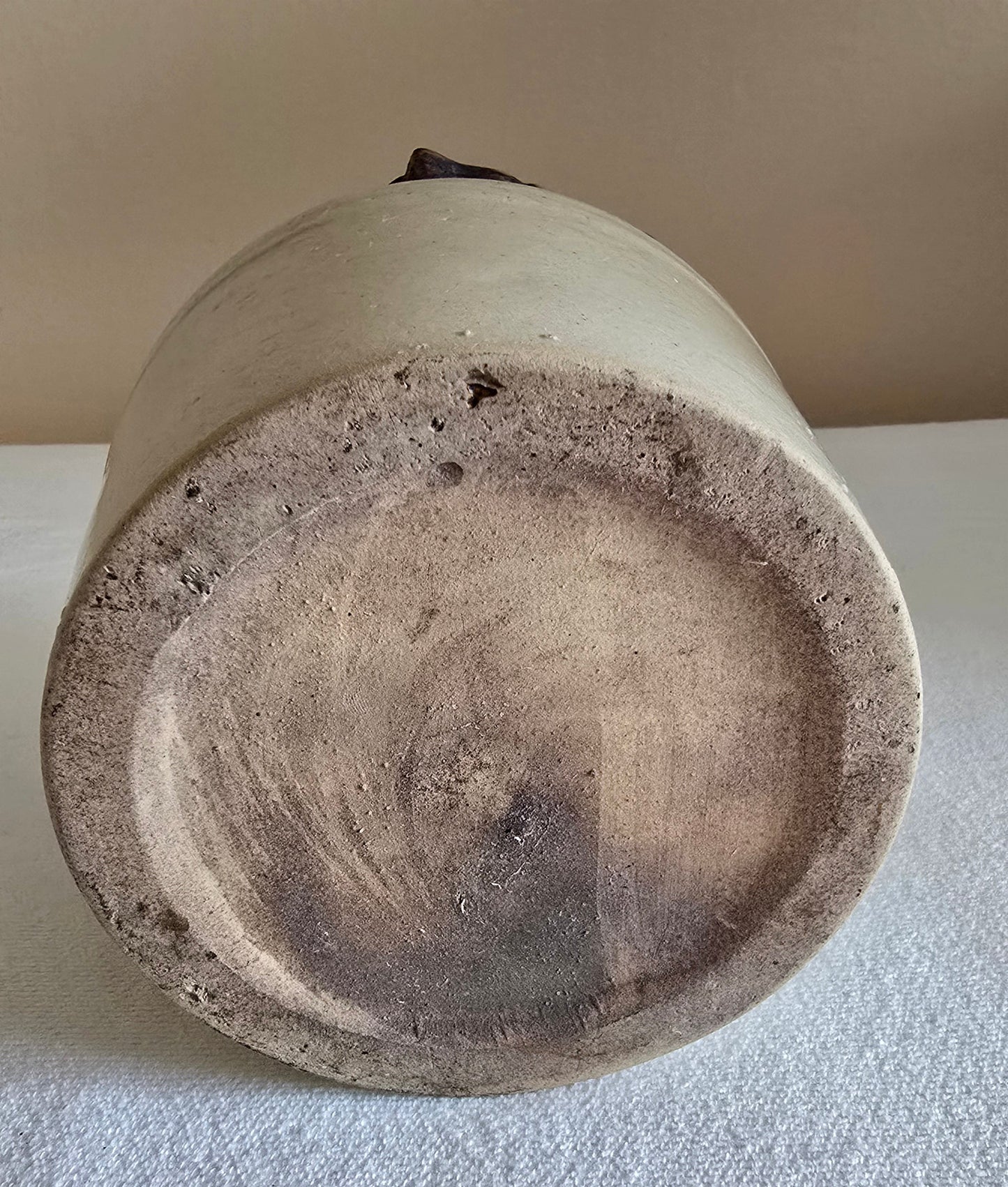 Antique Stoneware Crock Jug with Wooden Handle
