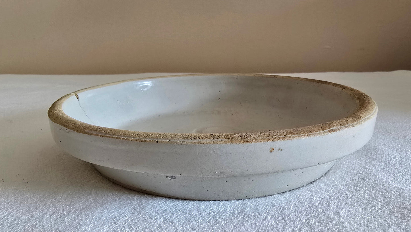 Vintage Stoneware Poultry Chicken Waterer Feeder Crock with Cobalt Blue Chickens with Dish