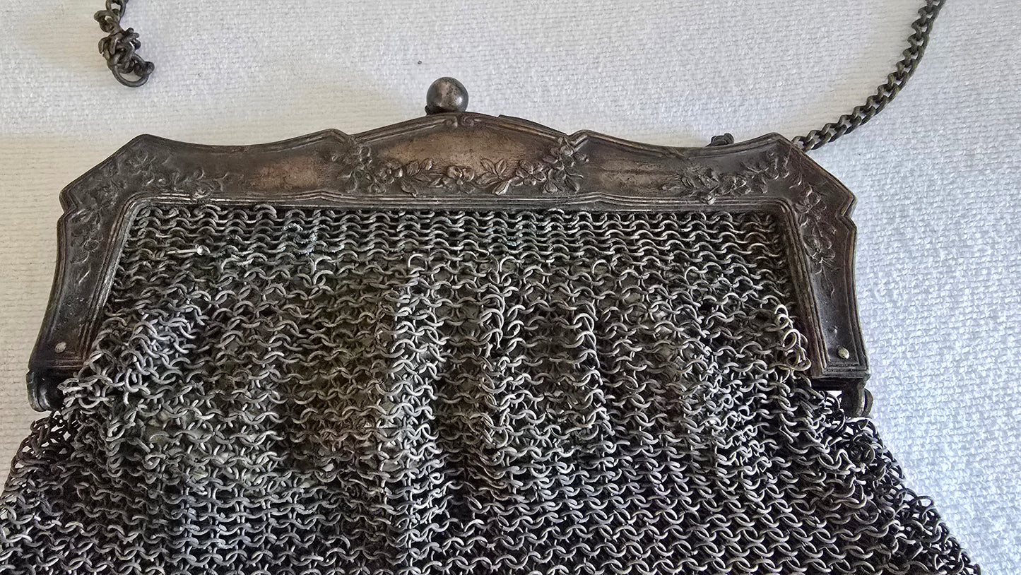Vintage German Silver Chain Mesh Purse Handbag