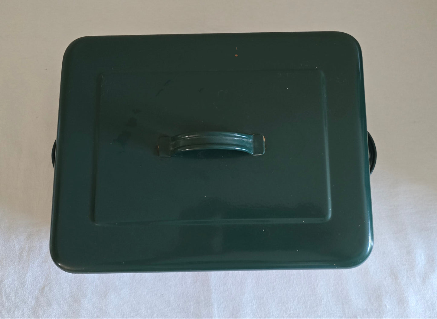 Vintage Green Metal Enamel Bulbs & Seeds Gardening Container Bin with Handles and Lid
